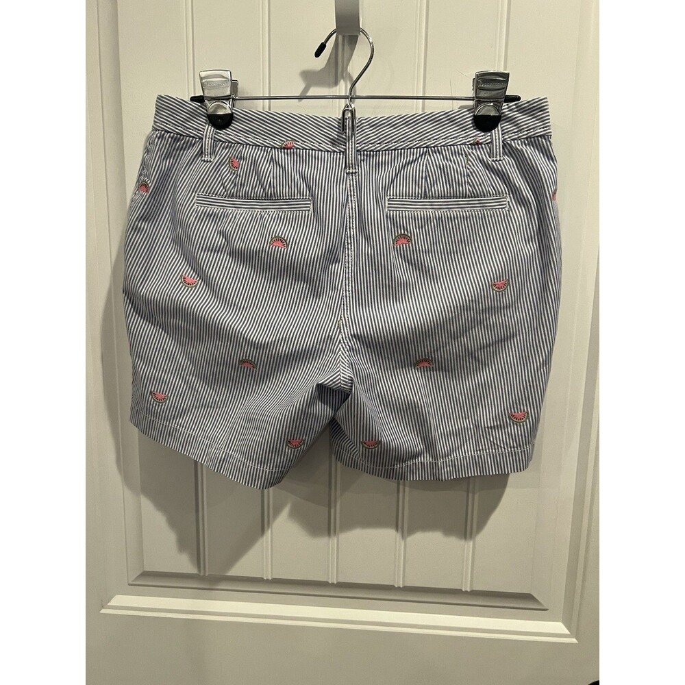 Talbot’s Petite 8P NWOT Blue White Pinstripe Shorts Embroidered Watermelon Stret - Picture 2 of 6